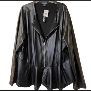 Rouge Peplum Faux Leather Zip Up Blouse 4X